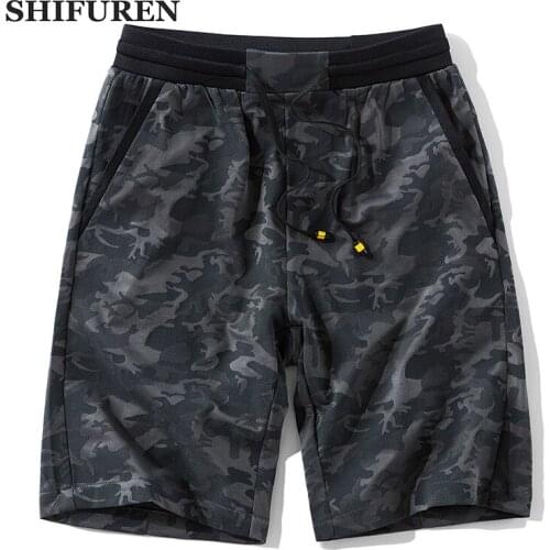 SHIFUREN Summer Mens Beach Shorts Loose Fit Elastic Waist Knee Length Breathable Polyester Male Causal Shorts Big Size M-4XL