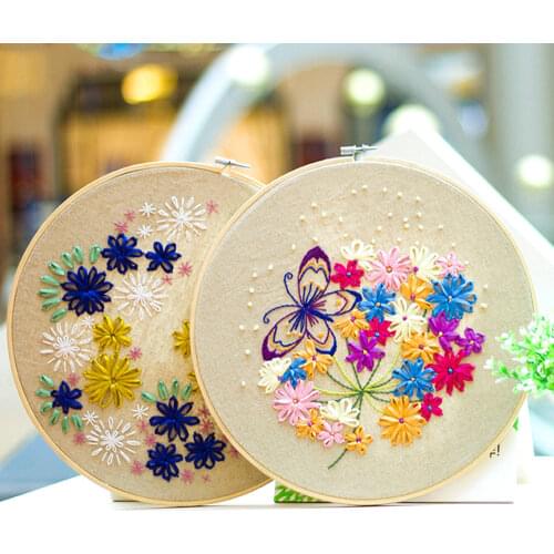 Flower Floral Butterfly Unfinished Beginner Hand-stitched Craft Embroidery Kit Printed Needlework Cross Stitch Set Thread Tools