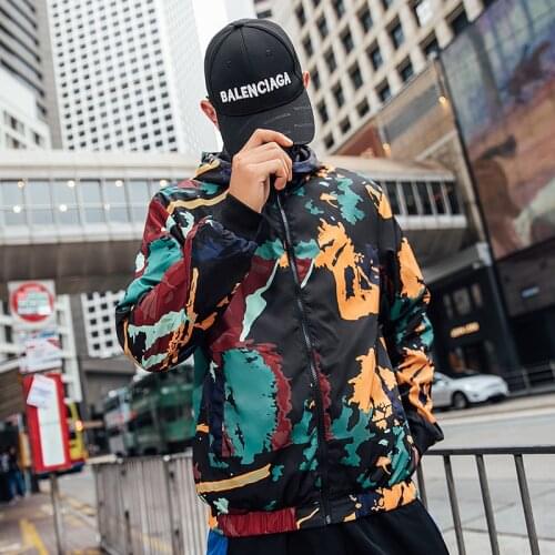 Autumn and winter 2020 Hong Kong chic camouflage Jacket NEW Loose Large Print double side Hipster couple jacket