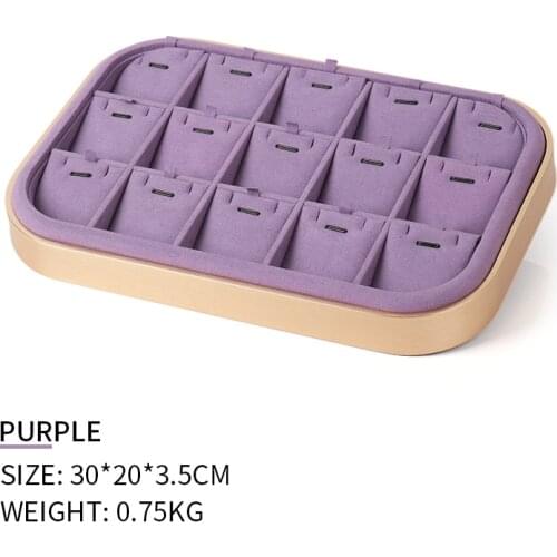 15 Grids Purple Metal Microfiber Jewelry Display Trays For Femal Necklace Earring Ring Showcase Stand Jewellery Organizers