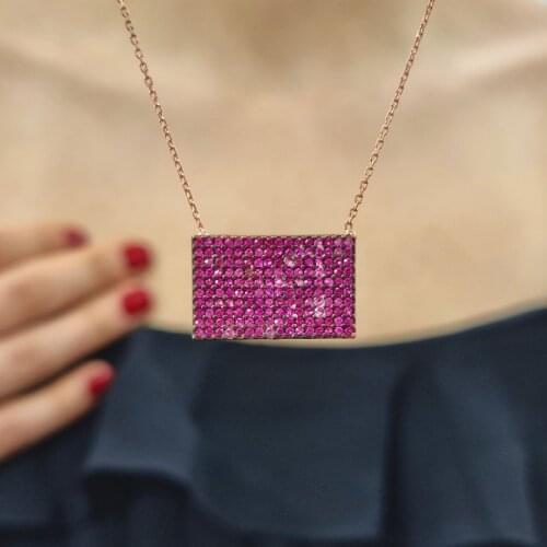 Rectangle 925 Sterling Silver, Gold, Rose Plated Zircon Necklace For Women Girls Handmade Fashion Jewelry Elegant Minimalist