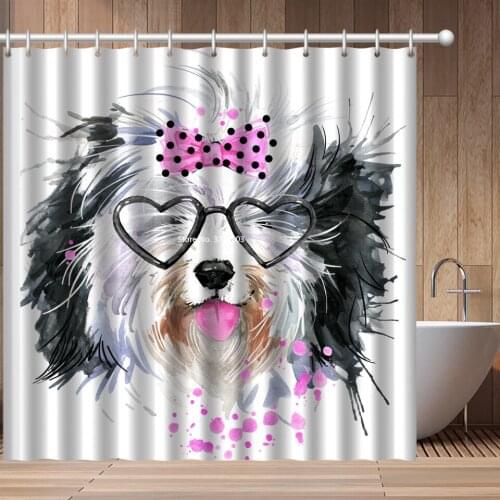 Cartoon Leopard Fox Cat Dog Print Shower Curtain 3D Childrens Bathroom Decorative Polyester Waterproof Shower Curtain