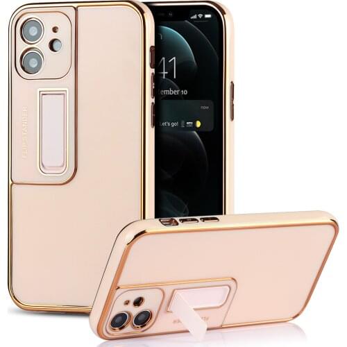Luxury Plating Silicone Case For iPhone 12 11 Pro Max XS XR X 7 8 Plus iPhone12 iPhone11 Mini Soft Covers With Holder Stand