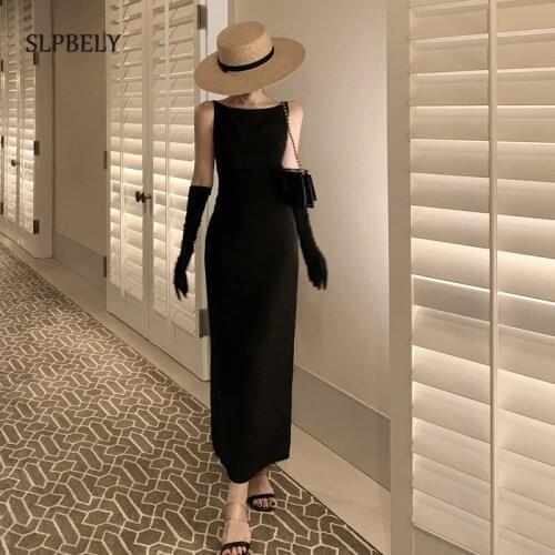 SLPBELY Women Elegant Sleeveless Dress Summer French Retro Hepburn Party Dress Sexy Slim Long Pencil Dresses Vestido Sundress