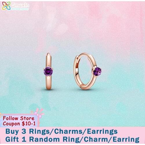 Smuxin 925 Sterling Silver Stud Earring Purple Solitaire Huggie Hoop Earrings Cubic Zirconia Stud Earrings Women Earrings