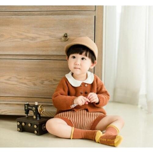 Knitted Baby Boys Girls Clothes Set Woolen Autumn Winter Newborn Baby Sweater Cotton Infant Baby Cardigan + Shorts 2pcs Outfits