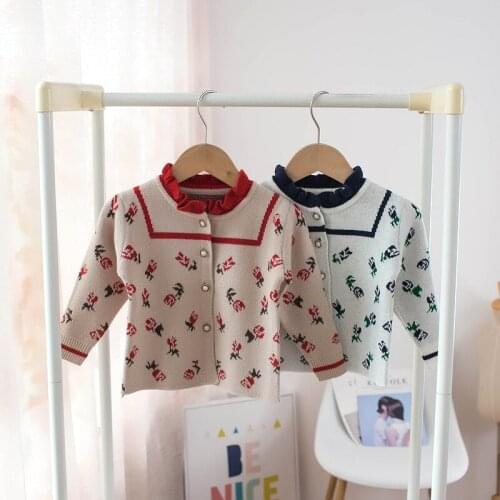 Girls Floral Knitted Sweater Autumn 2021 New Childrens Cardigan Knitwear Cotton Clothes Baby Kids Outwear Jacket Sweater Tops