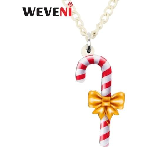 WEVENI Acrylic Christmas Sweet Bow-knot Candy Cane Necklace Pendant Choker Festival Decorations Women Girls 2019 Hot Party Gift