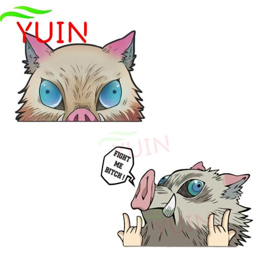 Funny Car Sticker DEMON SLAYER INOSUKE HASHIBIRA FIGHT ME Anime Peeking Decals Motorcycle Bumper Sunscreen Decal 15*14cm