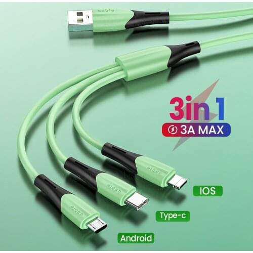 3 IN 1 USB Cable Micro USB C Fast Charging Cable For IPhone 12 11 Microusb Type-C Charger Cord 3A Quick Charge Phone USB Cable
