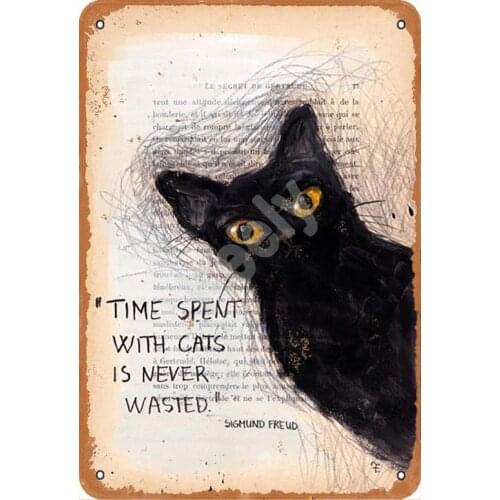 Time Spent with Cats is Never Wasted Retro Metal Tin Sign Plaque Poster Wall Decor Art Shabby Chic Gift