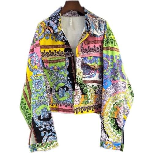 2021 Chaqueta Mujer Fall Fashion Vintage Denim Jacket Women Streetwear Print Single Breasted Long Sleeve Short Jeans Coat Female