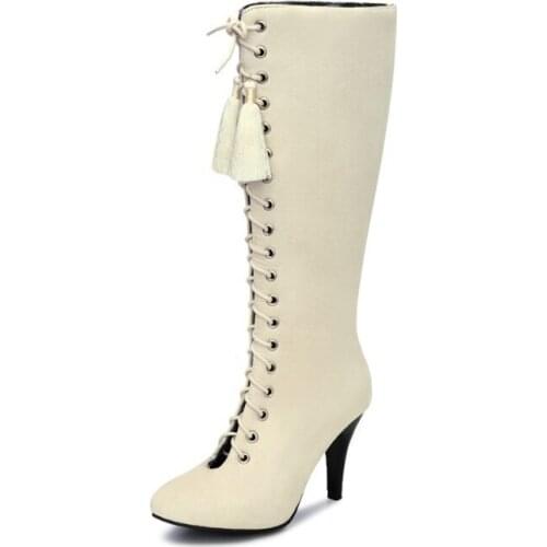 Womens Designer Boots Spring Winter Over The Knee Heels Boots Flock Long Comfort Botines Mujer Thigh High Boots Size 31-48 88-5