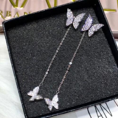 Trendy 925 Sterling Silver Chain Butterfly Earrings For Women Dazzling Micro AAA Cubic Zircon Fine Jewelry Earring Gift For Girl
