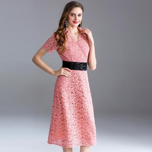 Fashion Pink Lace Runway 2021 High Quality Designer Long Sleeve Ruffles Flower Embroidery Hollow Out Belt Dress