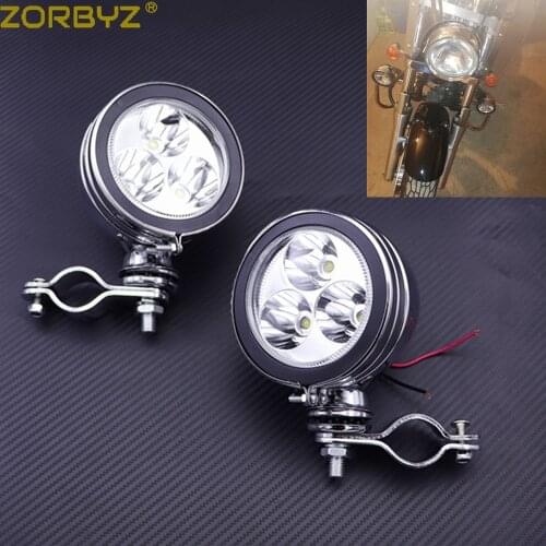 ZORBYZ 1 Set Motorcycle Chrome Metal Retro LED Passing Spot Fog Light With Roll Cage Guard Bar Tube Mount Bracket Clamp