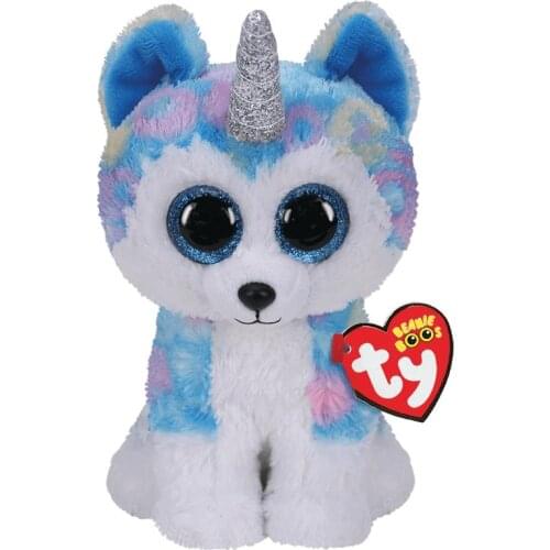 15CM Ty Beanie Helena Glitter Silver Horn and Big Blue Eyes Cute Plush Stuffed Dog Animals Toy Doll Birthday Gifts For Children