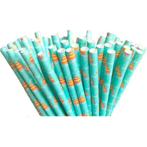 25pcs Cake Pattern Paper Straws Birthday Baby Shower Holiday Party Disposable Tableware Drink Desserts Straws Decor Supplies