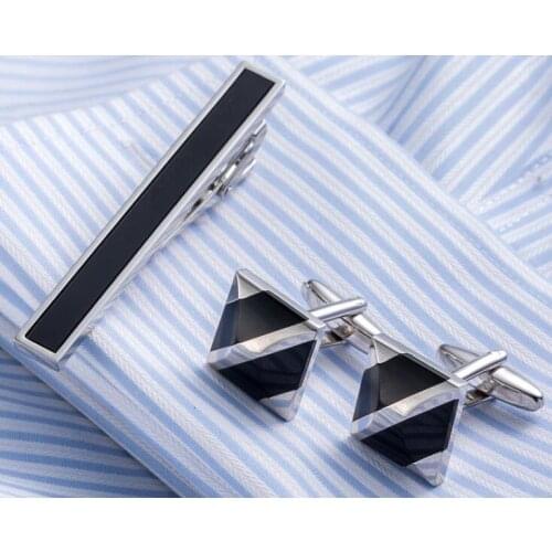 5sets/lot Cufflinks+Tie Clip Set Copper Black Onyx Cats Eye Cuff Links&Tie Pin Bars Sets Business Style Mens Jewelry Accessory