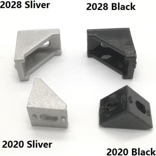 5pcs 10pcs 2020 or 2028 black and sliver bracket Aluminum Profile Corner Fitting Angle for 2020 aluminum profile
