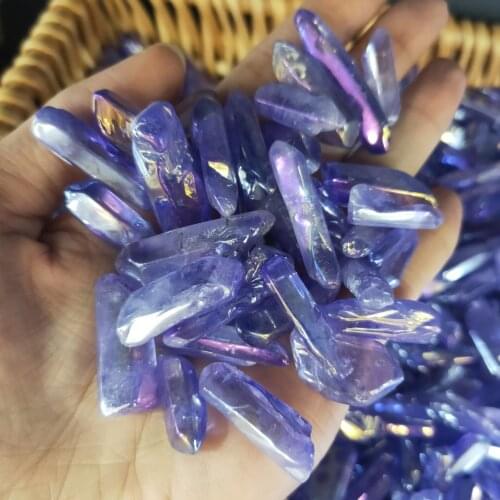 500g Electroplated purple Titanium Aura Lemurian Crystal Wand Point Healing Crystal Stone Decor Natural Quartz Crystals