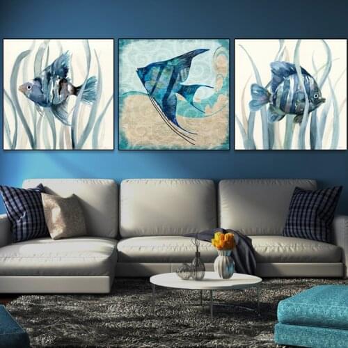 Abstract Ocean Fish Canvas Painting Nordic Bedroom Decoration Wall Art Posters Prints Modern Living Room Home Decorative Picture