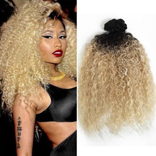 Afro Kinky Curly Hair Extensions Ombre Color T613 Heat Resistant Fiber Synthetic Hair Weaves 16" 3 Bundles All In One Pack 240g