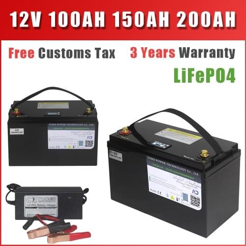 Waterproof 12v 200Ah Lifepo4 Battery Pack Built-in BMS 12.8V for Campers Power Supply EV Solar Storage Motorhome Solar Storage