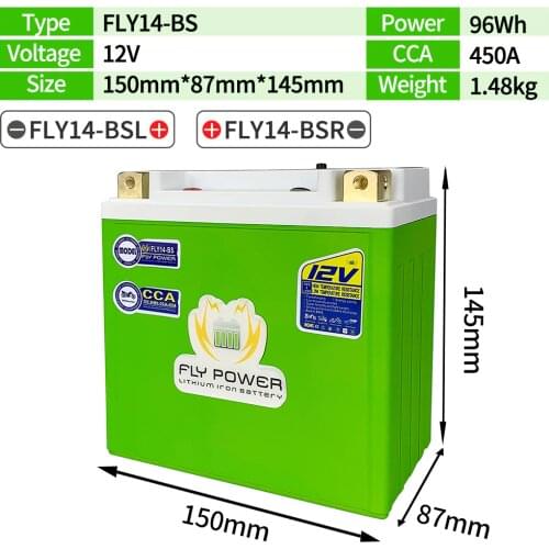 FLY14-BS 12V CCA 450A 8Ah Motorcycle Lithium Engine Battery Scooter Batteries BMS 12V 96Wh For ATVs UTVs ETX14-BS YTX14 YTX14-BS