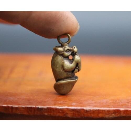 3 CM Bronze Chinese Zodiac Animal OX Oxen glans penis sculpture Amulet Pendant