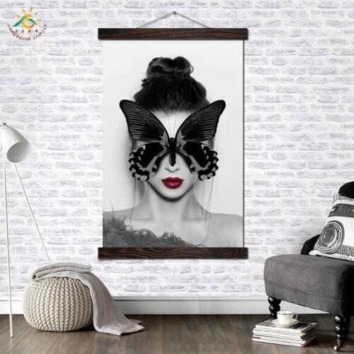 Black Butterfly Girl Vintage Poster Wall Art Canvas Painting Posters and Prints Decorative Picture Wall Painting for Home Decor