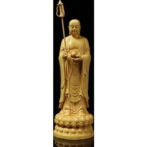 Wooden Carving Art of Buddha Statue In Living Room of Tibetan Ksitigarbha Bodhisattva Ornament Figurine Enshrine and Worship