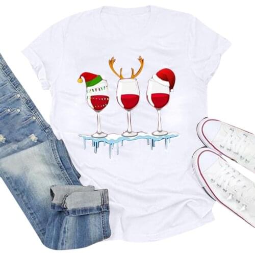 New kawaii Reindeer T Shirt Women Fashion Christmas Harajuku Short Sleeve T-shirt White Suitable all seasons Tshirt Casual Tops