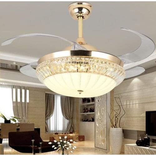Hongcui Modern Ceiling Fan Lights With Remote Control Invisible Fan Blade Crystal Decorative For Home Dining Room