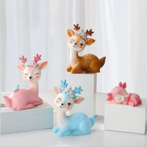 Baby Deer Figurines Cake Topper, Cute Animal Miniature Figurines Cute Doe Fawn Ornaments Cake Toppers Decoration
