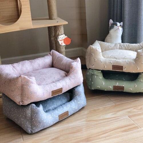 Ins Printed Dog Bed for Small Medium Dogs Indoor Pet House Kennel Nest for Puppy Cat Sleeping Sofa Cushion Litter Kitten Bench