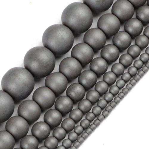 2-12mm Round Matte Frost Metallic Coated Black Hematite Stone Beads For Jewelry Making Beads 15'' Needlework Healing DIY Beads