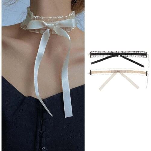 Lace Bowknot Necklace Clavicle Chain Short Choker Necklace Wild Sweet Temperament Lace Necklace Jewelry Women Girl Accessories