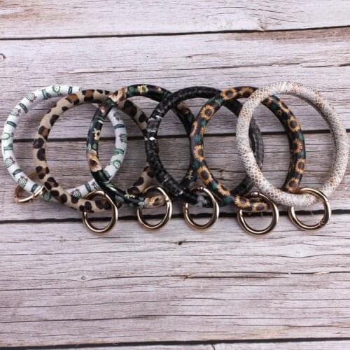 Leopard Snakeskin Leather Bangle Key Rings Keychains Bracelets Wristlet Keychain Bangle Bulk Keychain Wristlet Bangle Key Rings