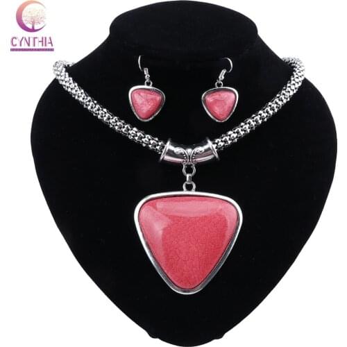 CYNTHIA Fashion Indian Jewelry Sets For Women Female Geometric Beads Choker Pendant Necklaces Statement Jewelry Set Accessories