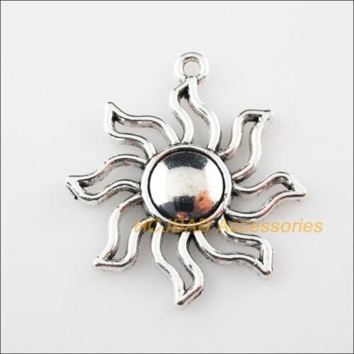 Fashion 8Pcs Tibetan Silver Color Fire Sun Charms Pendants 31x34mm