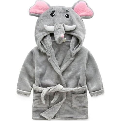 Cartoon Childrens Robe Flannel Baby Bathrobe Long Sleeve Hooded Kids Bath Robe Lovely Animal Child Boy Girls Robes Kids Clothes