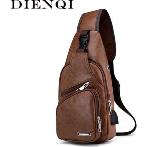 USB Charge Men Shoulder Bags Husband Strap Handbags High Quality PU Leather Cross Body Bags Sling Chest Crossbody Bag For Men