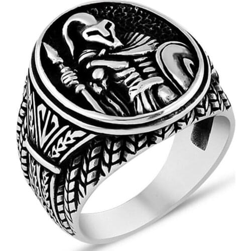 Solid 925 Sterling Silver Ancient Roman Warrior Design Mens Ring