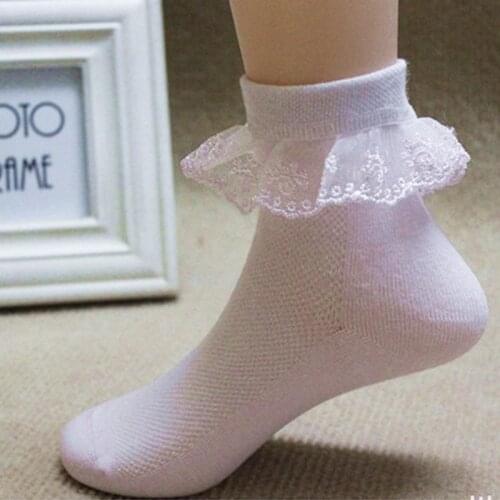 New girls White pink blue Retro Lace Ruffle Frilly Ankle Short Socks Kids Princess Baby Girl Socks