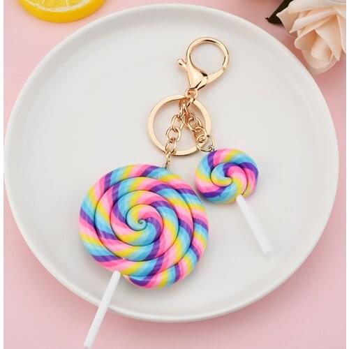 New Simulation Rainbow Lollipop Keychain Lady Bag Pendant Cream Resin Soft Pottery Pendant