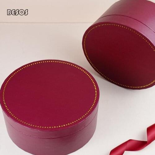 Wholesale High Grade Red Bronzing Round Gift Box Party Wedding Activities Flower Cosmetics Scarf Packaging Decoration Gift Box