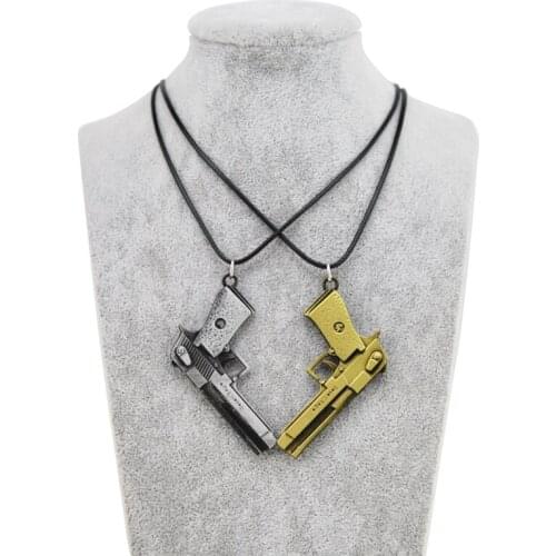 Original New Mens CS GO Leather Chain Pistol Choker Necklace Vintage Counter Strike Gun Pendant Necklace Jewelry Party Gift