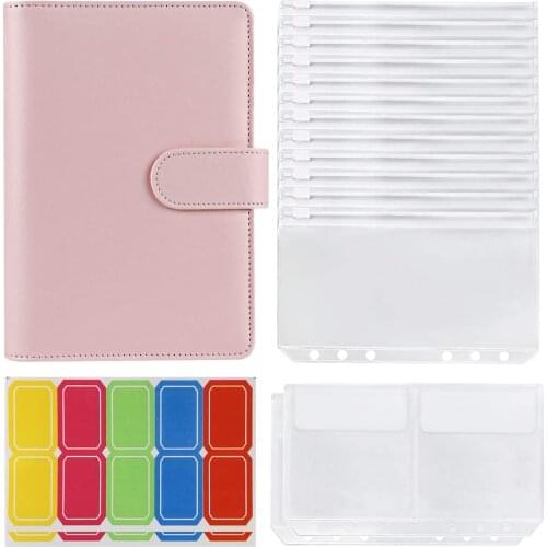 Binder Pockets A6 With Leather Binder Cover, 6-ring Budget Binder With Cash Envelopes, Money Saving Binder