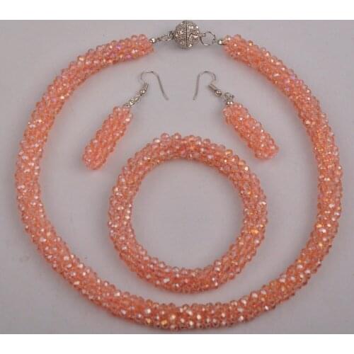 Peach African Necklace Nigerian Beads Jewelry Set Crystal Bridal Jewelry Sets Wedding Gifts